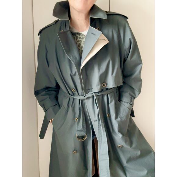 Vintage Womens Trench Coat Size 8  Grey Lined Classic Style Midi Classic - Picture 10 of 16
